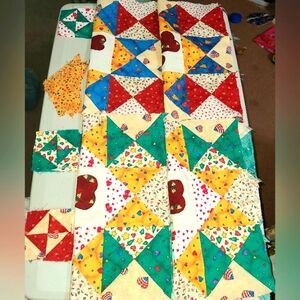 UnFinished HandMade Quilted Triangles & Squares HEARTS Quilting Sewing Cotton